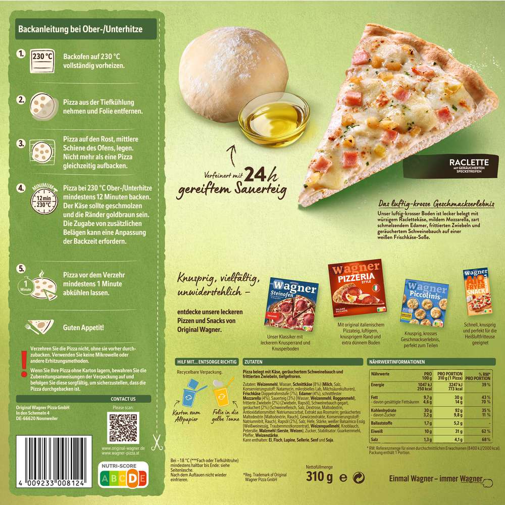 Produktabbildung Wagner Die Backfrische Pizza Raclette, tiefgekühlt
