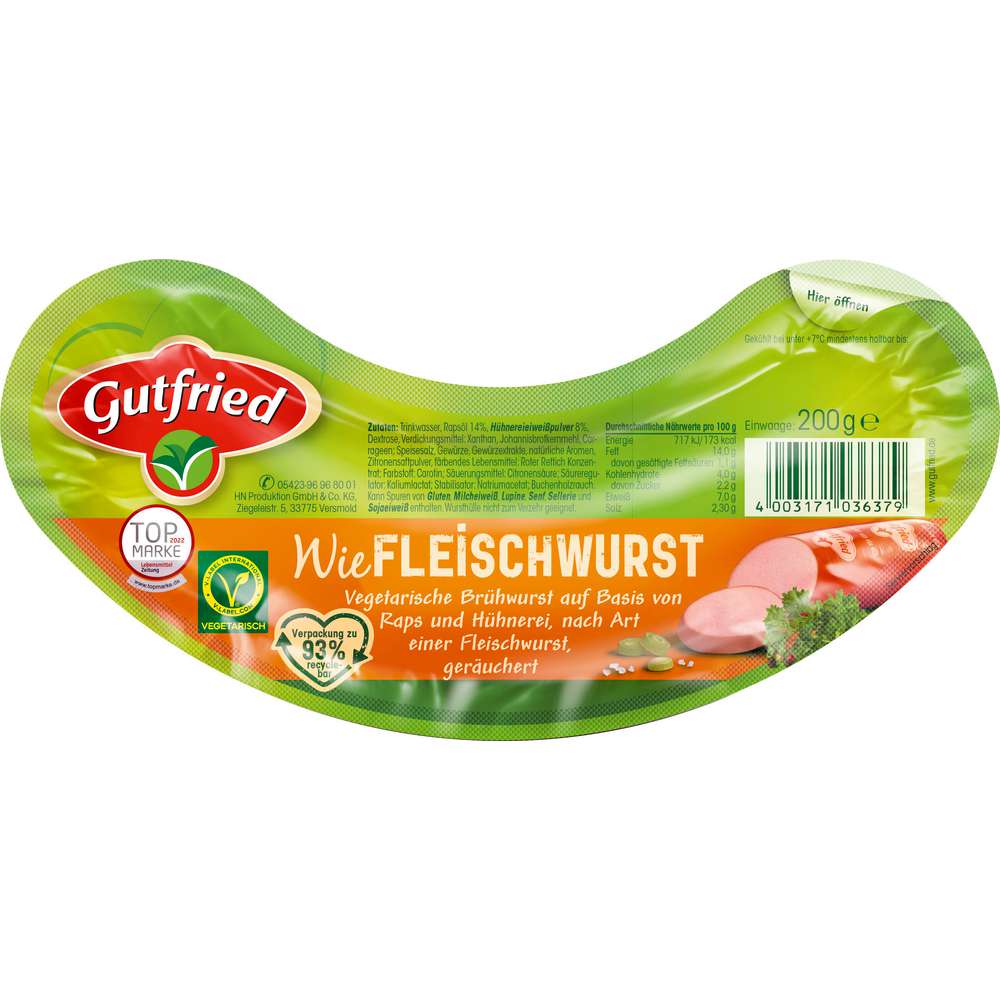 Produktabbildung Gutfried Vegetarische Fleischwurst