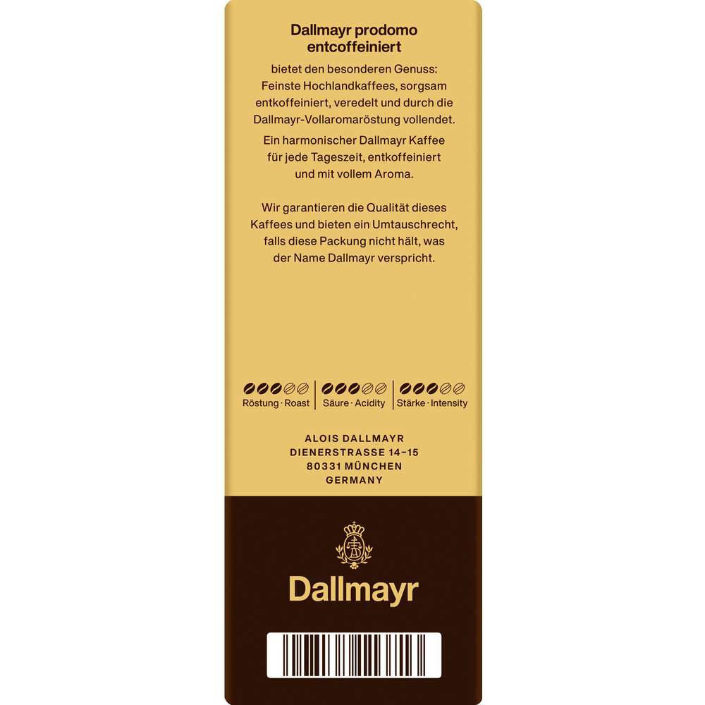 Produktabbildung Dallmayr Kaffee Prodomo entkoffeiniert, gemahlen