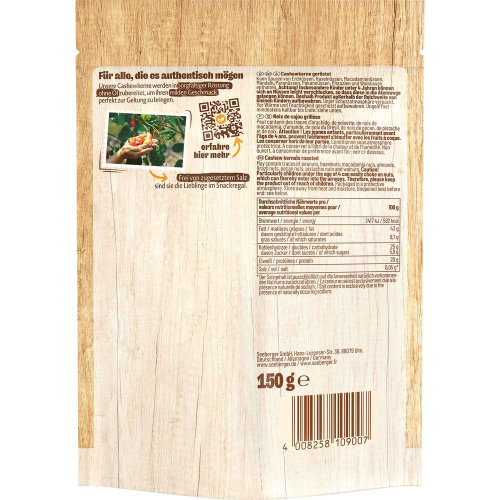 Produktabbildung Seeberger Cashewkerne, geröstet