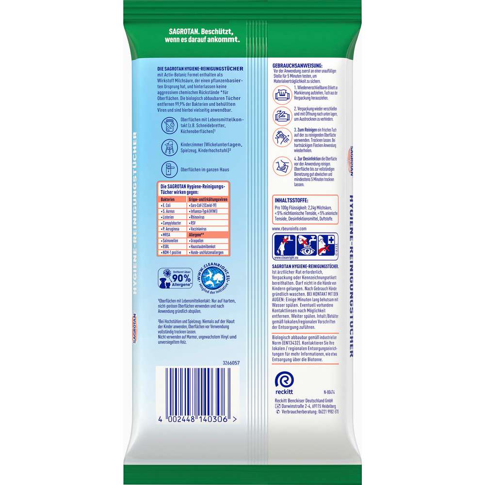 Produktabbildung Sagrotan Hygiene-Reinigungstücher, Desinfektion