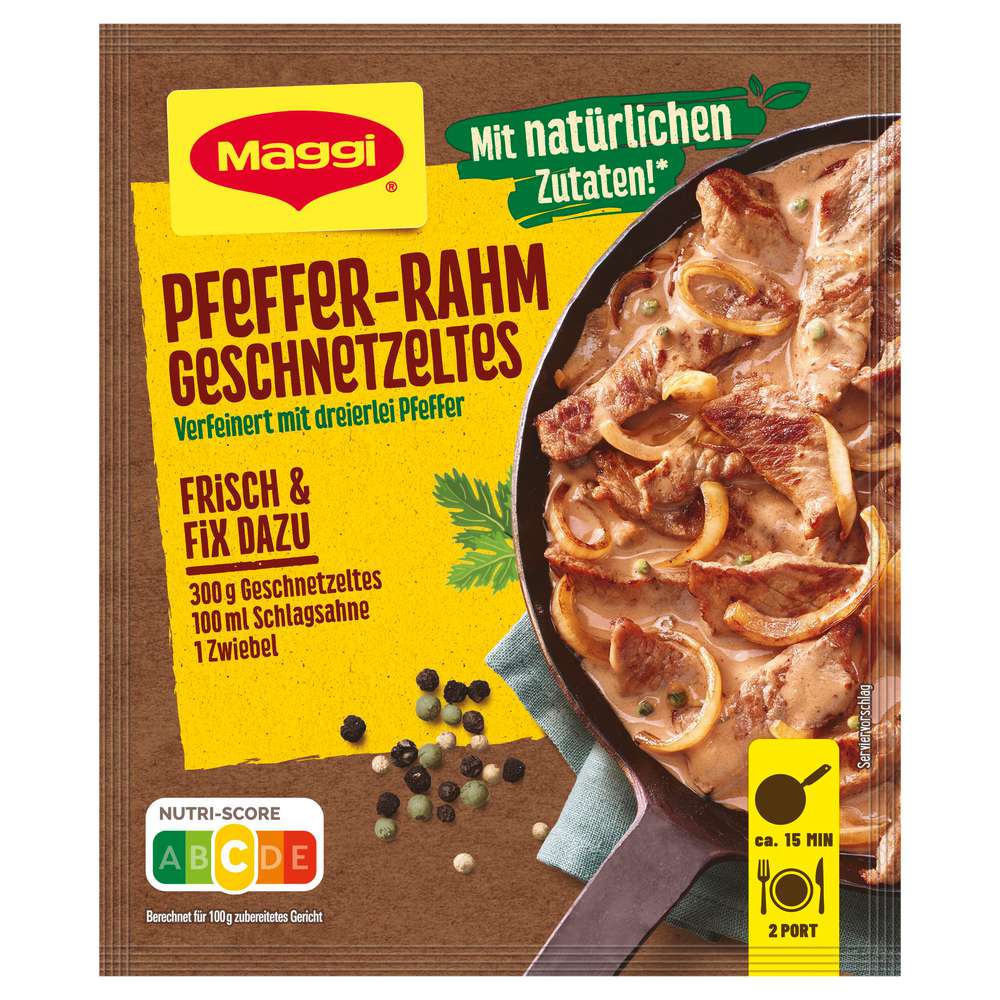 Produktabbildung Maggi Gewürzmischung Fix, Pfeffer-Rahm-Geschnetzeltes 100% natürliche Zutaten