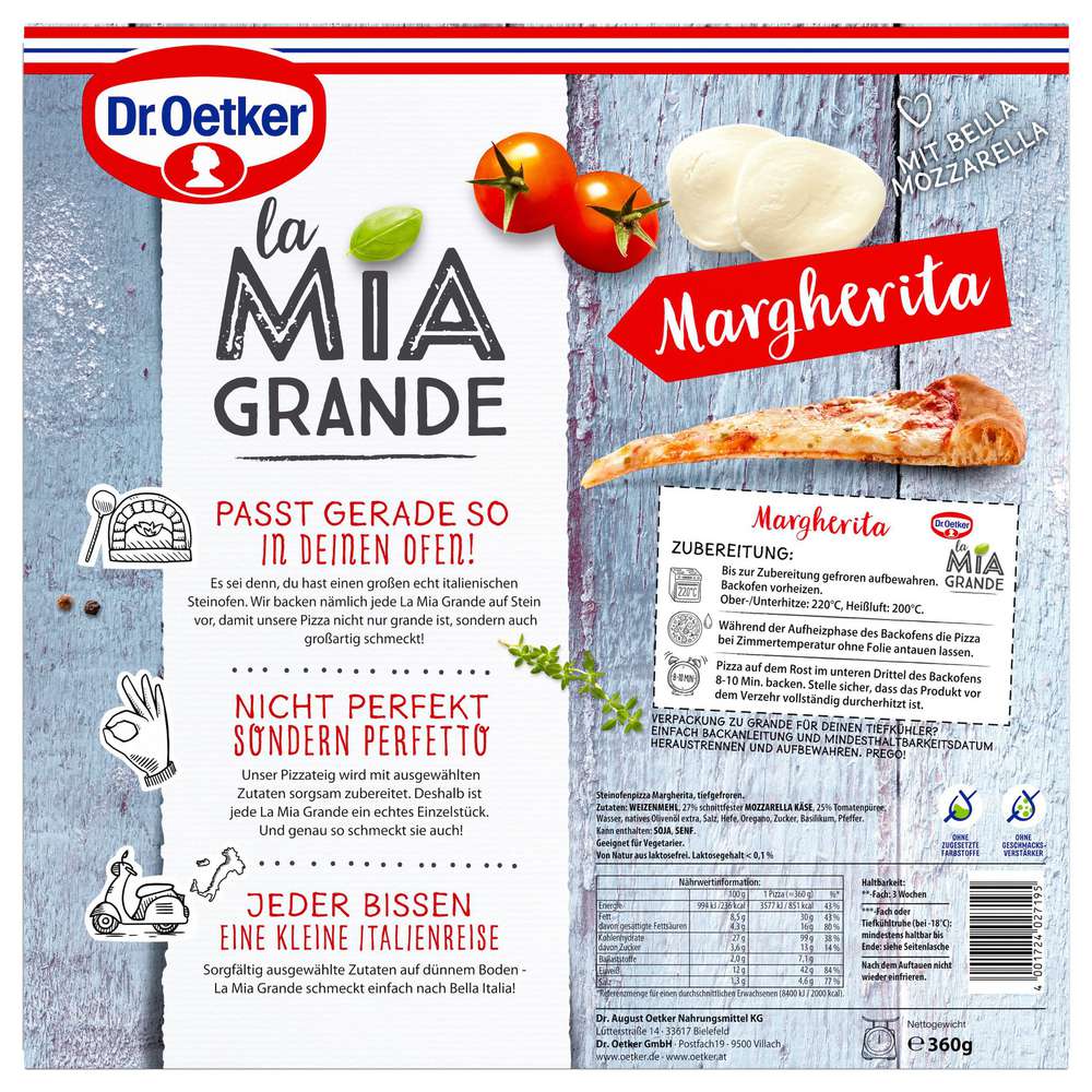 Produktabbildung Dr. Oetker Pizza La Mia Grande Margherita, tiefgekühlt