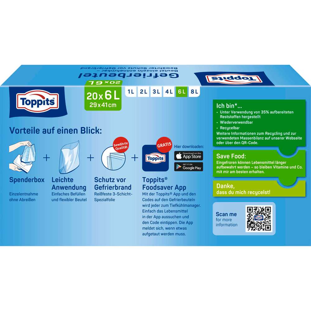 Produktabbildung Toppits Gefrierbeutel mit Standboden, 6l