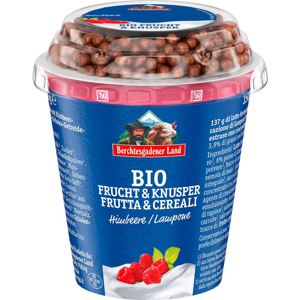 Produktabbildung Berchtesgadener Land Bio Joghurt Frucht & Knusper , Himbeer