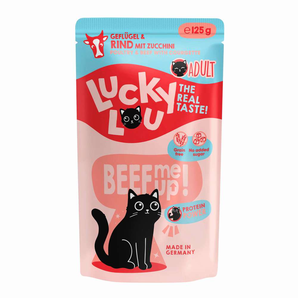 Produktabbildung Lucky Lou Katzen-Nassfutter, Geflügel & Rind mit Zucchini