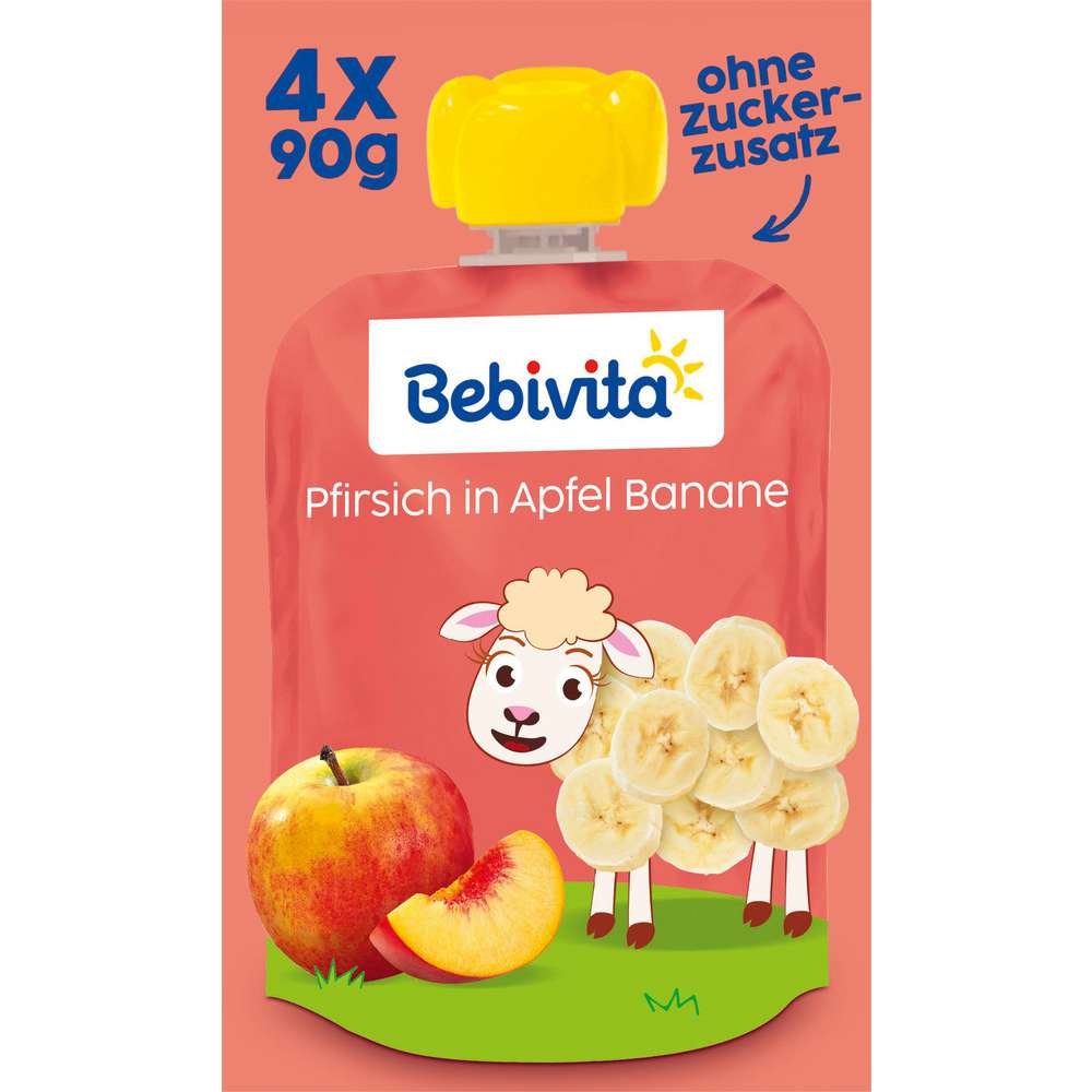 Produktabbildung Bebivita Quetschie Pfirsich in Apfel Banane, 4x90 g