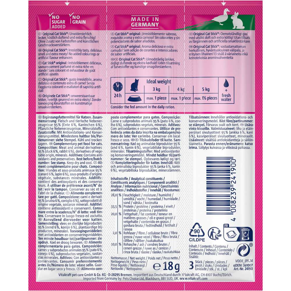 Produktabbildung Vitkraft Katzen-Snack Cat Stick, Ente/Kaninchen
