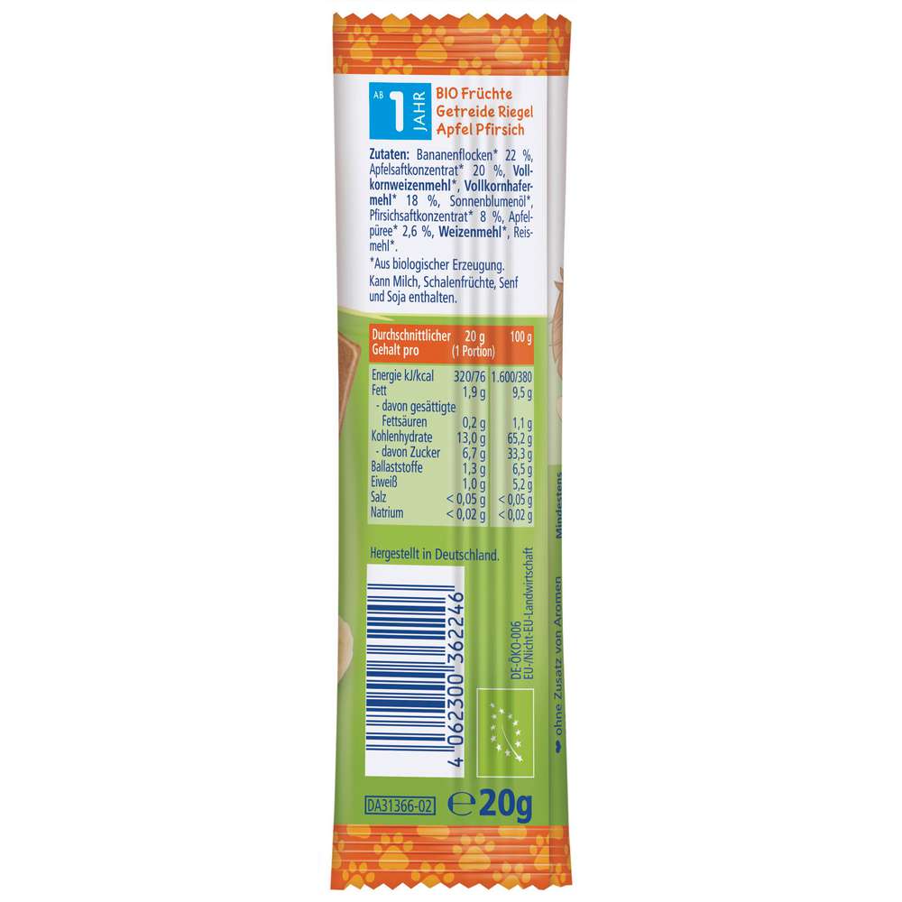 Produktabbildung Hipp Bio Kinder Müsliriegel, Apfel/Pfirsich/Hafer