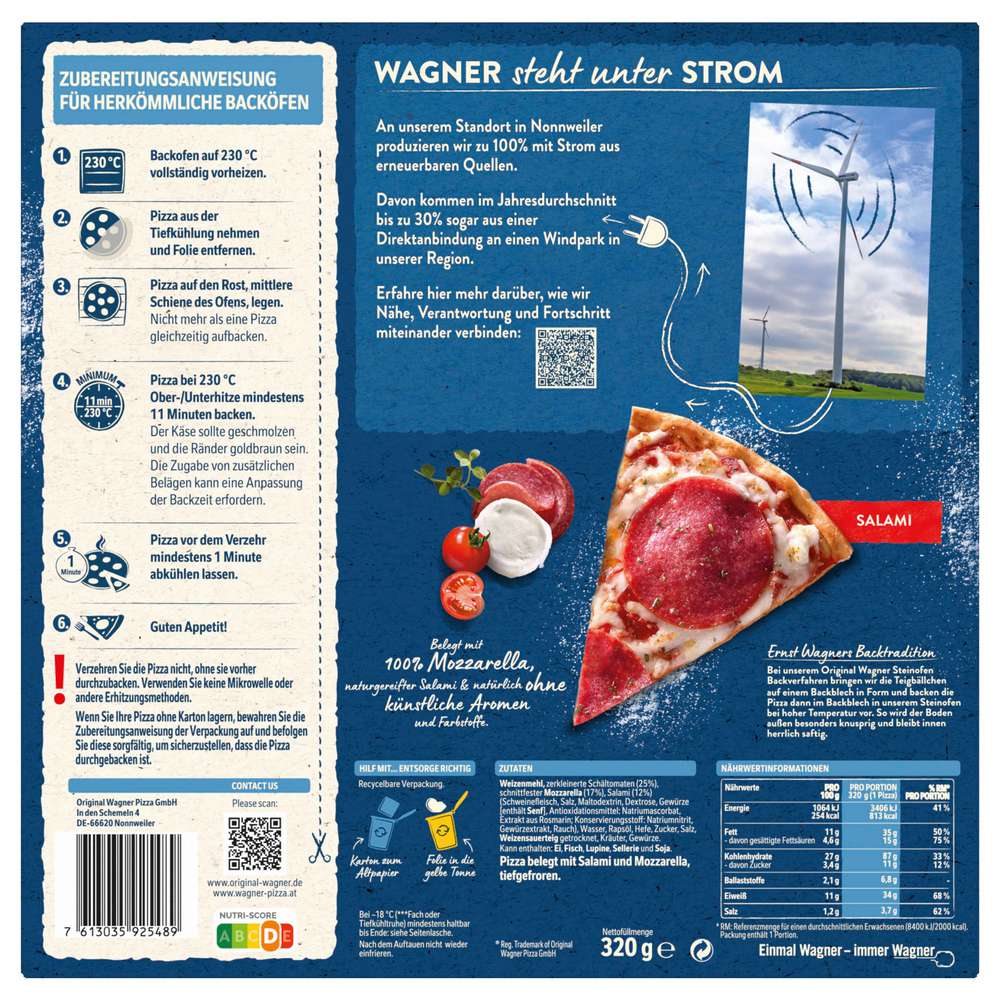 Produktabbildung Wagner Steinofen Pizza Salami, tiefgekühlt