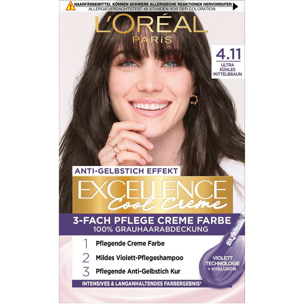 Produktabbildung L'Oreal Paris Haarfarbe Excellence, 4.11 Ultra Kühles Mittelbraun