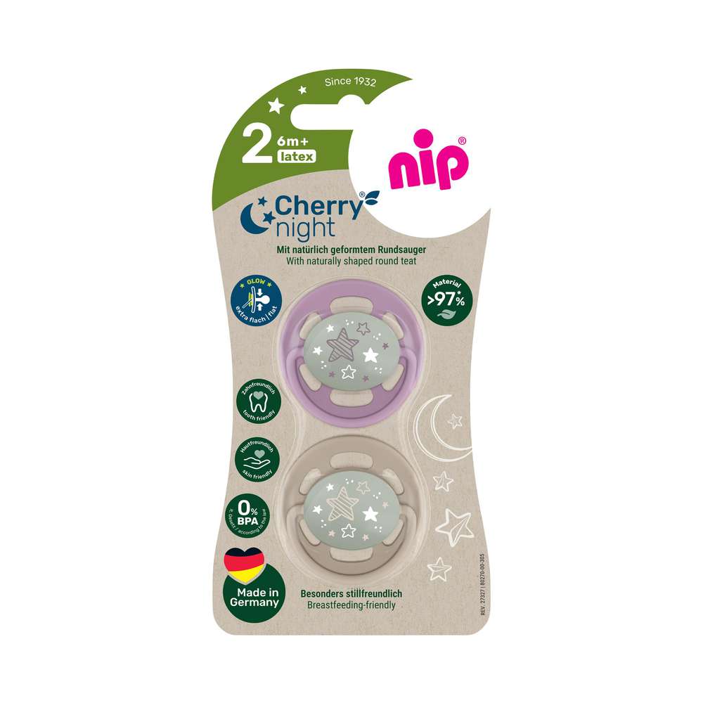 Produktabbildung nip Schnuller Cherry Air Night Latex 6+ Monate