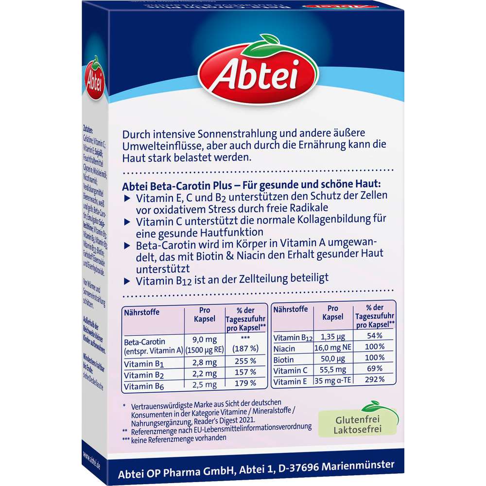 Produktabbildung Abtei Beta-Carotin Plus, Hautschutz