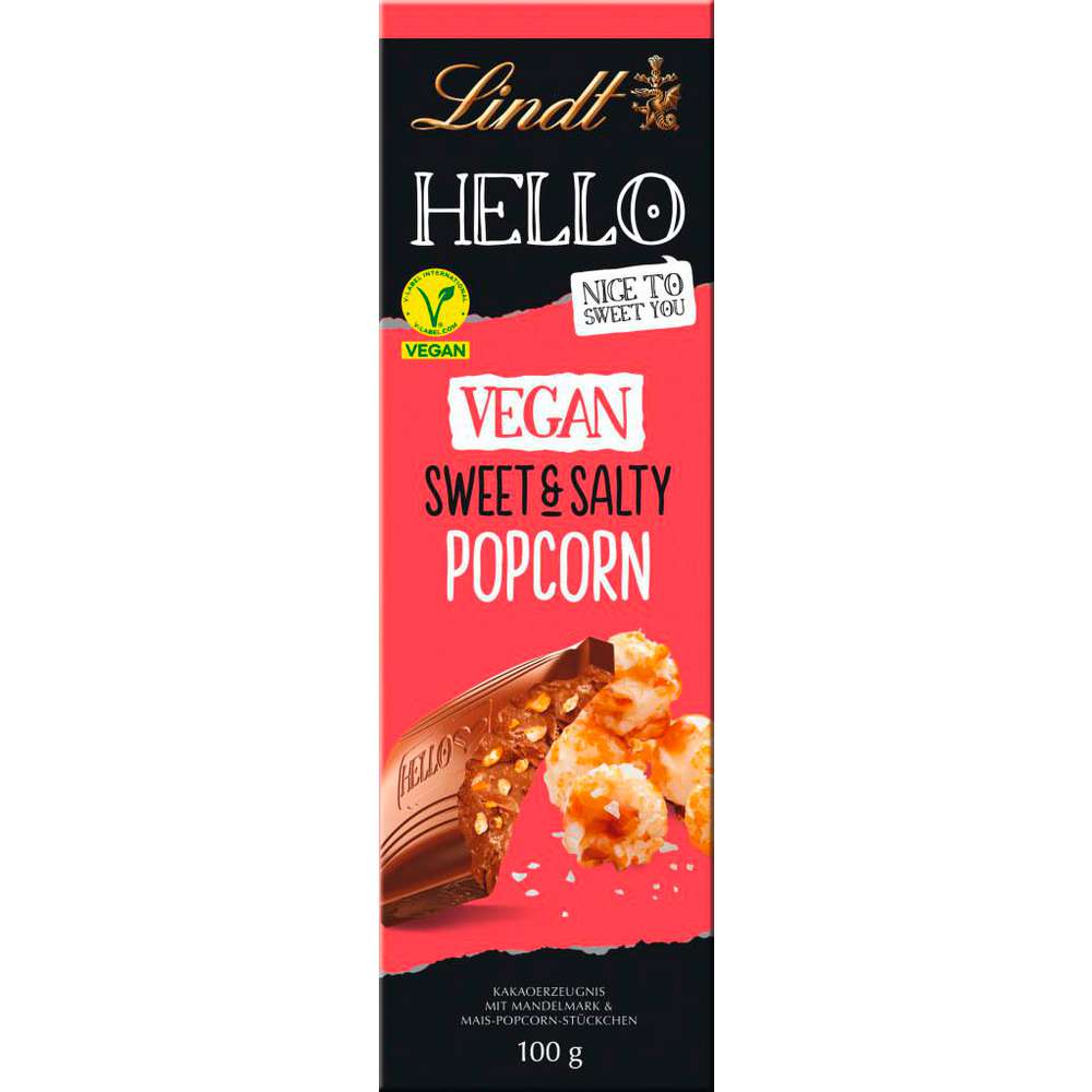 Produktabbildung Lindt Hello Tafelschokolade, Popcorn, Vegan