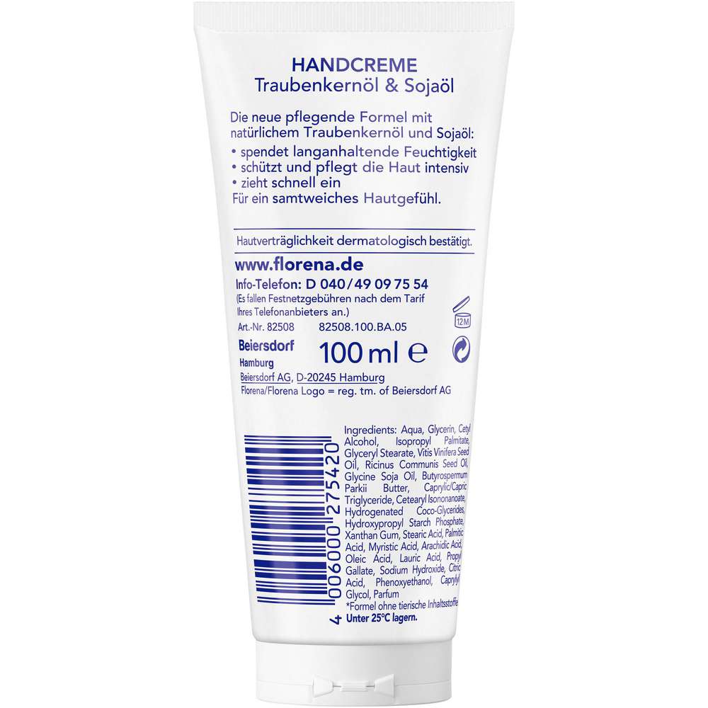 Produktabbildung Florena Handcreme, Traubenkernöl & Sojaöl
