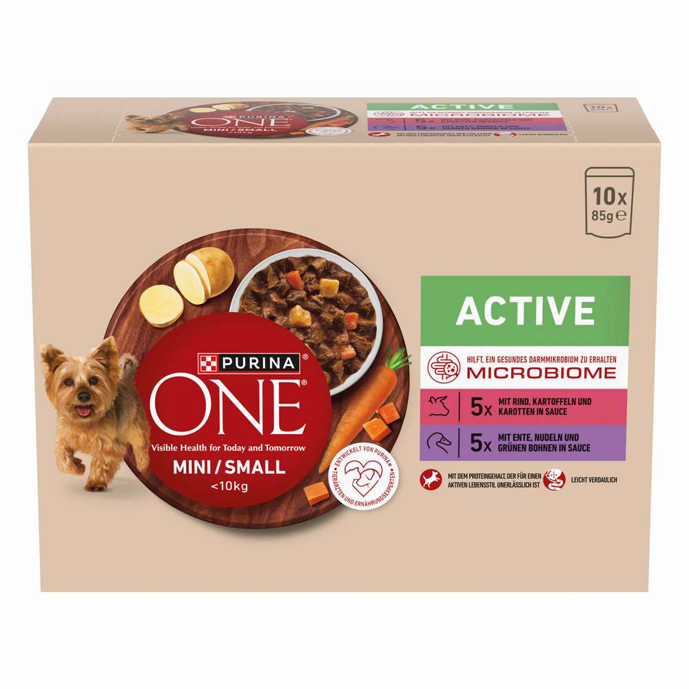 Produktabbildung Purina Hunde-Nassfutter, One Mini Aktiv, Rind/Ente