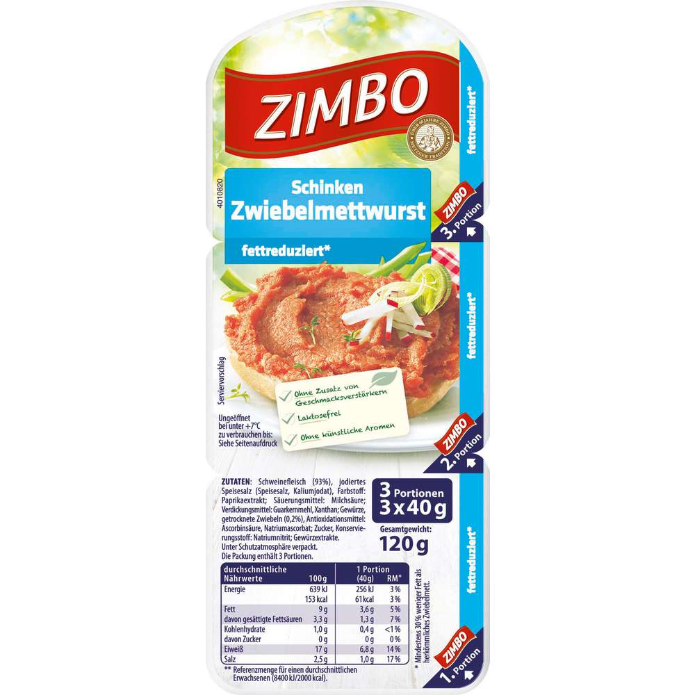 Produktabbildung Zimbo Schinken-Zwiebelmettwurst, fettreduziert