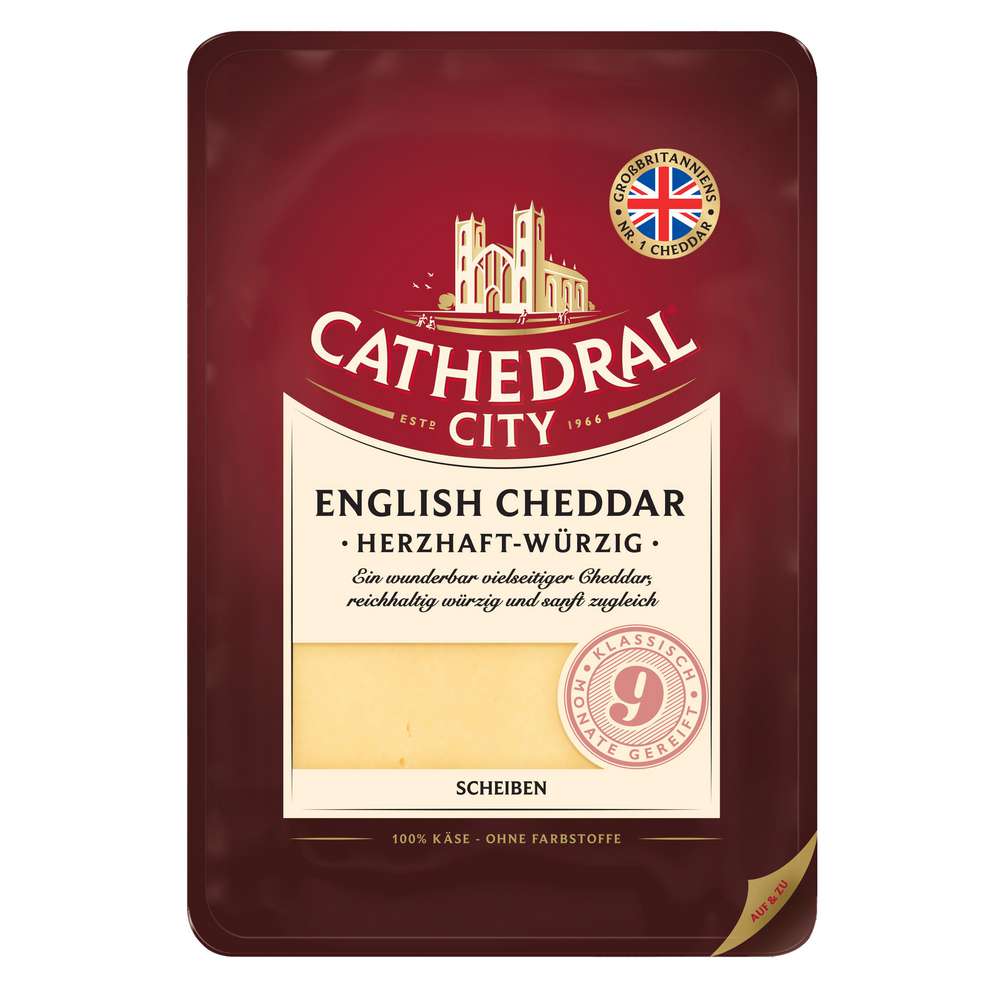 Produktabbildung Cathedral City Cheddar Scheiben, Herzhaft & Würzig, 9 Monate gereift