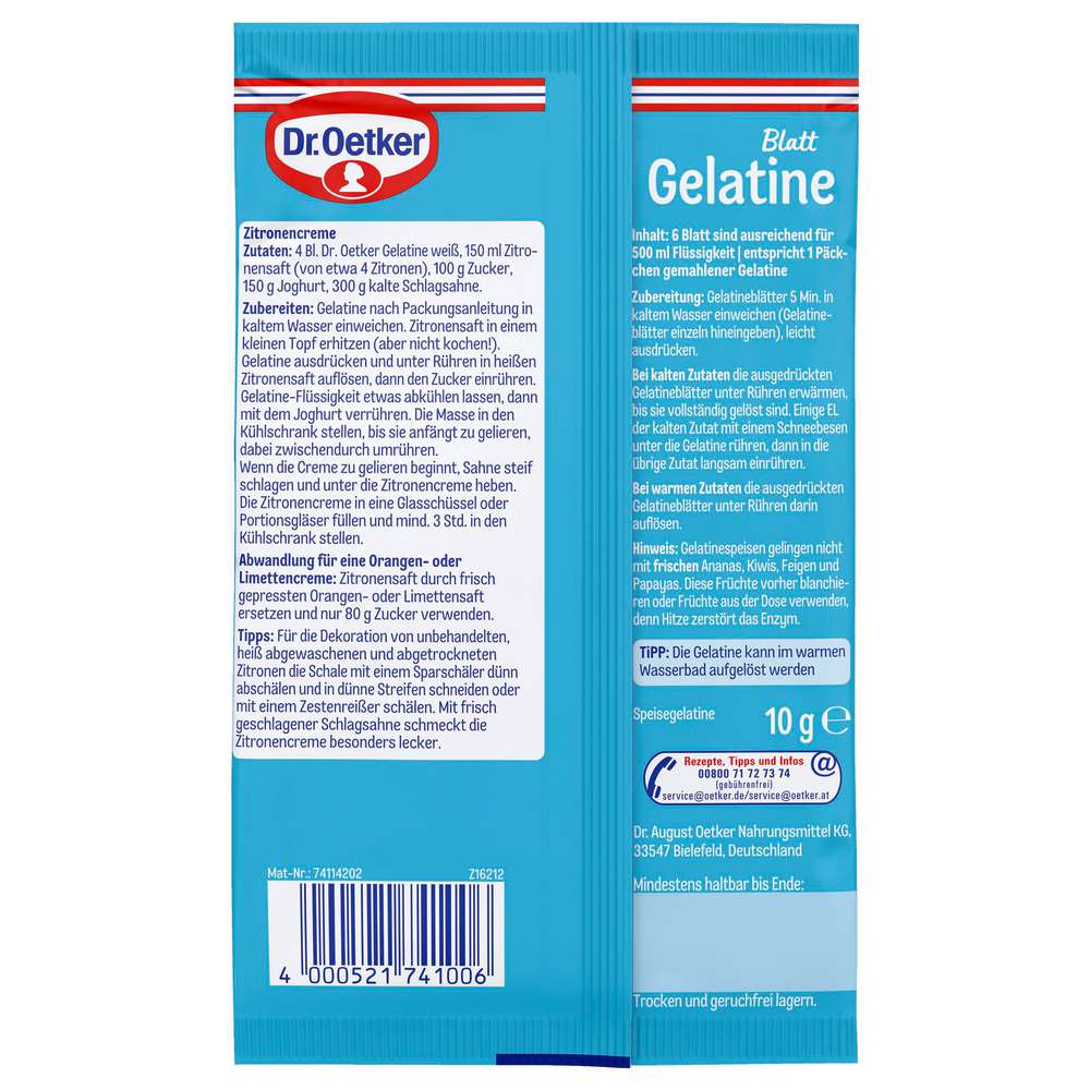 Produktabbildung Dr. Oetker Blattgelatine, Weiß