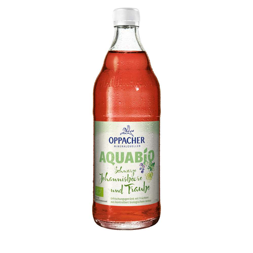 Produktabbildung Oppacher Erfrischungsgetränk Aquabio Schwarze Johannisbeere & Traube