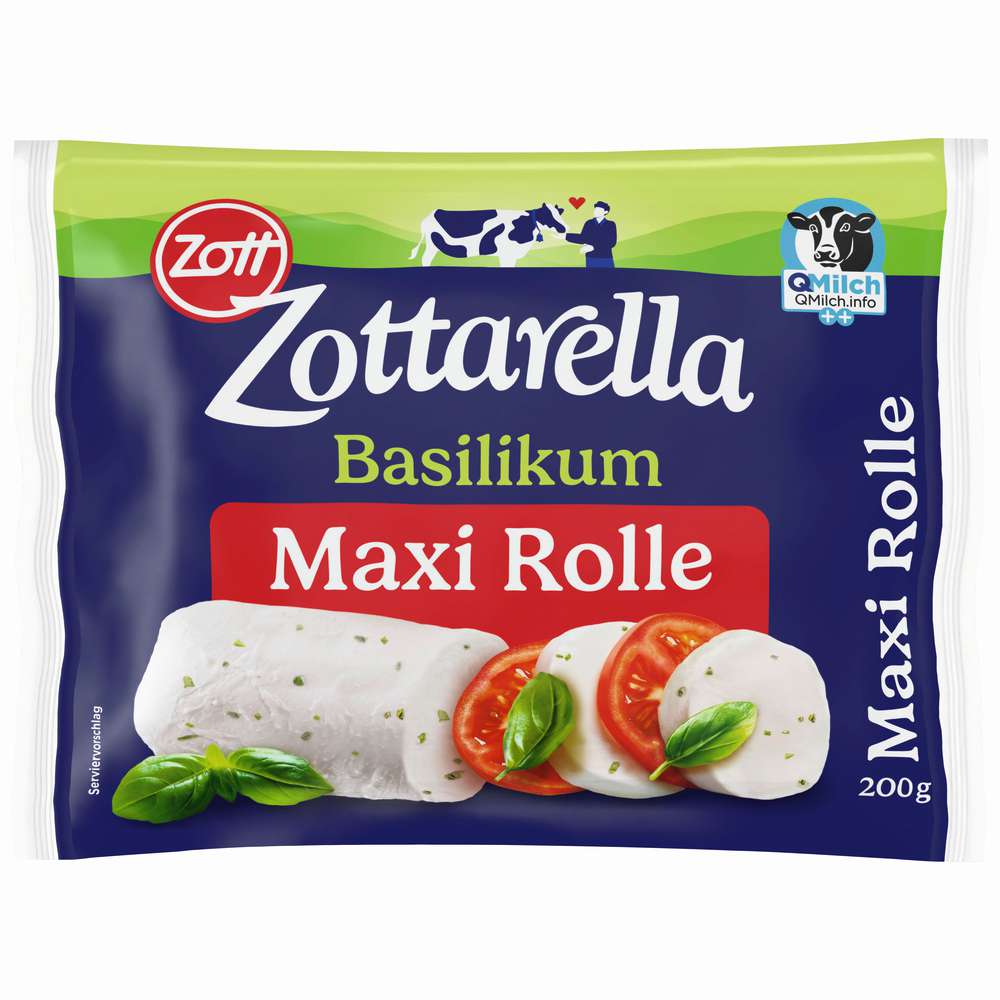 Produktabbildung Zott Mozarella Zottarella, BasilikumRolle, Classic