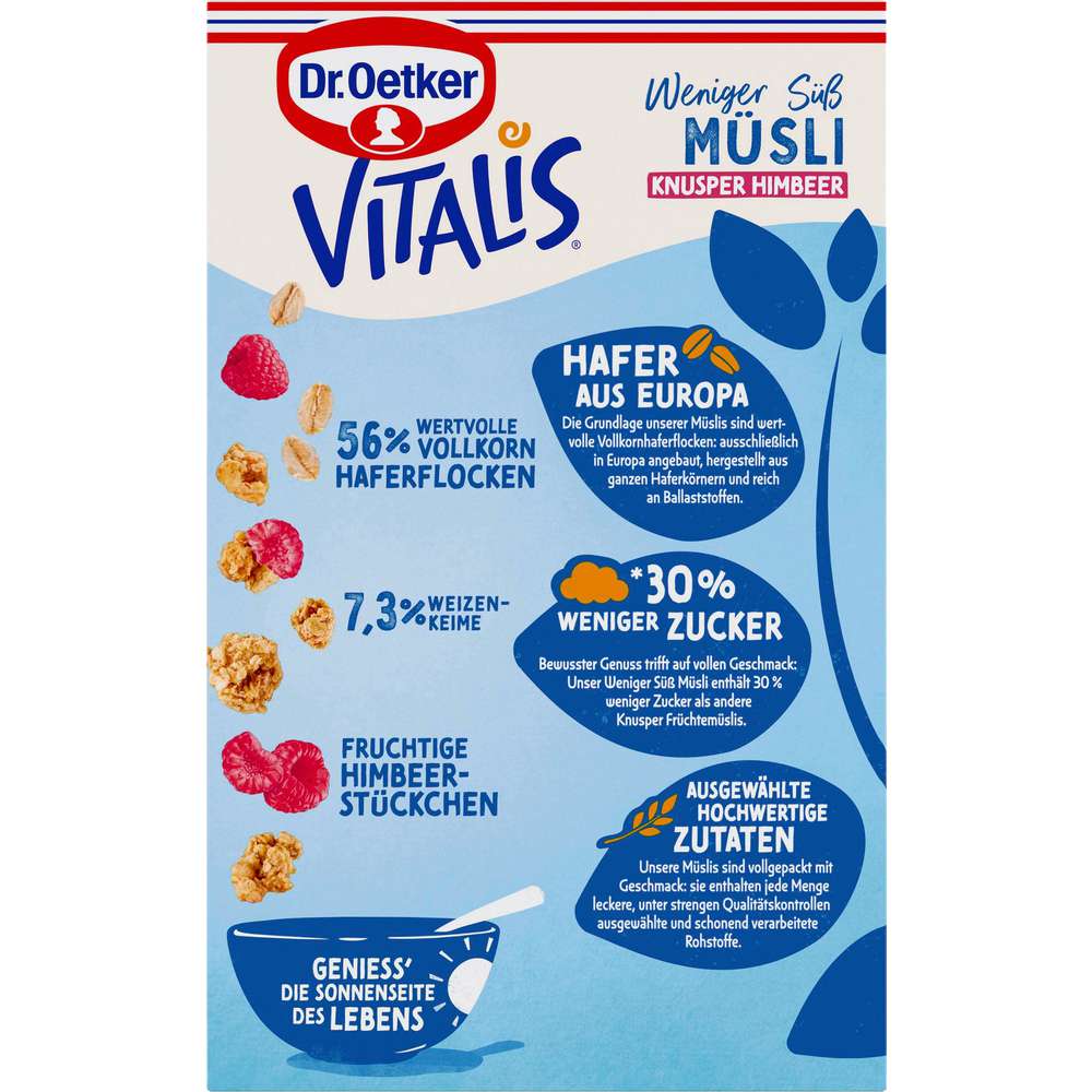Produktabbildung Dr. Oetker Knusper Himbeere-Müsli Vitalis, weniger süß, ohne Rosinen