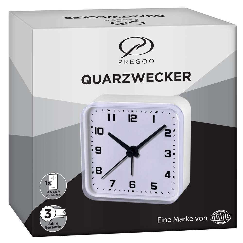 Produktabbildung Pregoo Wecker analog, weiß