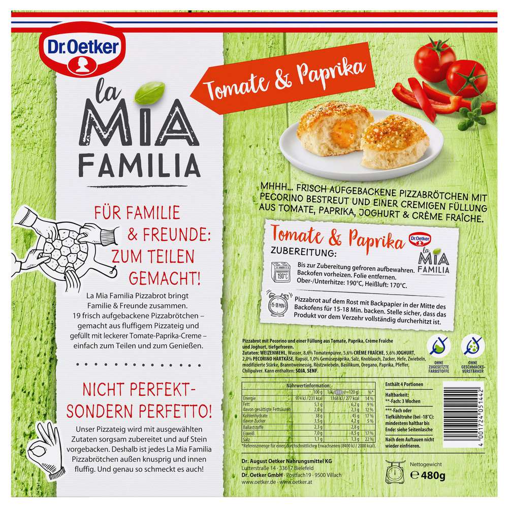 Produktabbildung Dr. Oetker Pizza La Mia Familia, Tomate-Paprika, tiefgekühlt