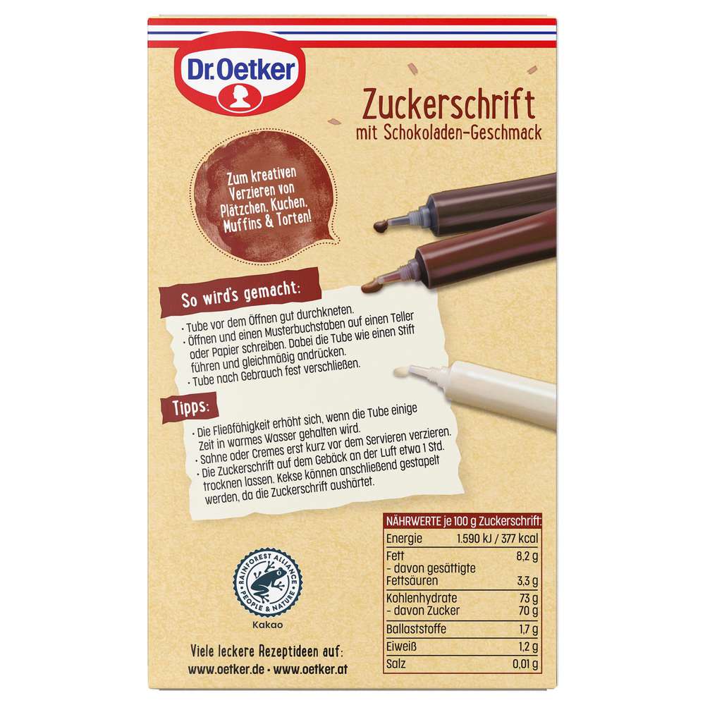 Produktabbildung Dr. Oetker Zuckerschrift Schokolade, dunkel/hell/weiß