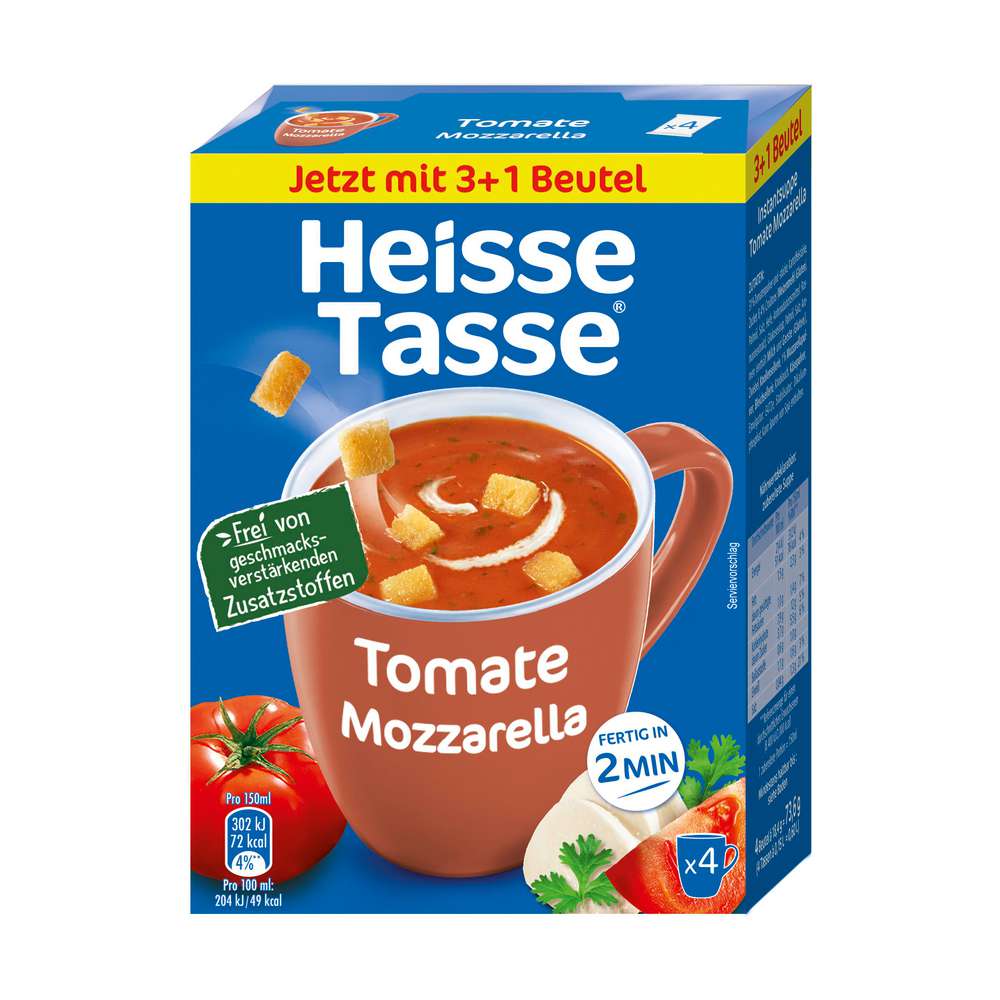 Produktabbildung Heisse Tasse Tassensuppe Tomate Mozzarella, 4er
