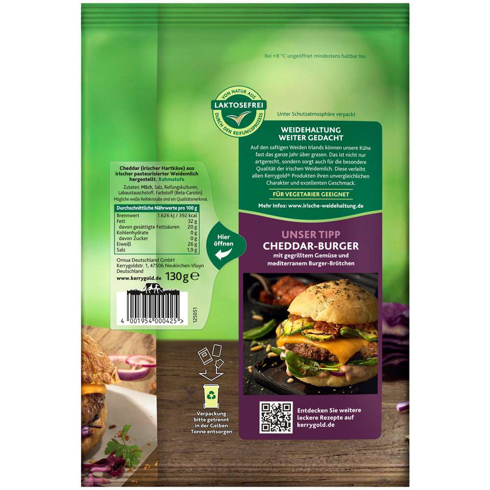 Produktabbildung Kerrygold Käsescheiben Burger Cheddar, Herzhaft