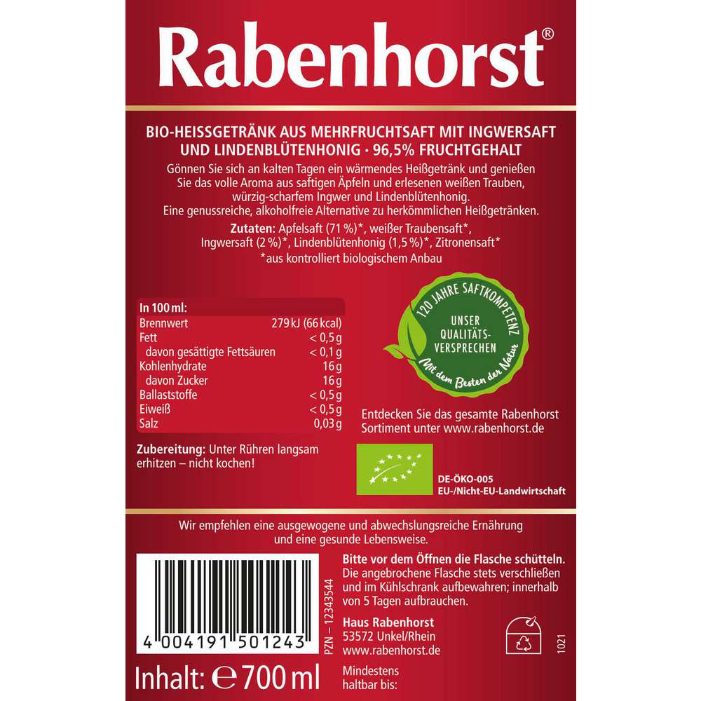 Produktabbildung Rabenhorst Bio-Heißgetränk, Apfle-Ingwer