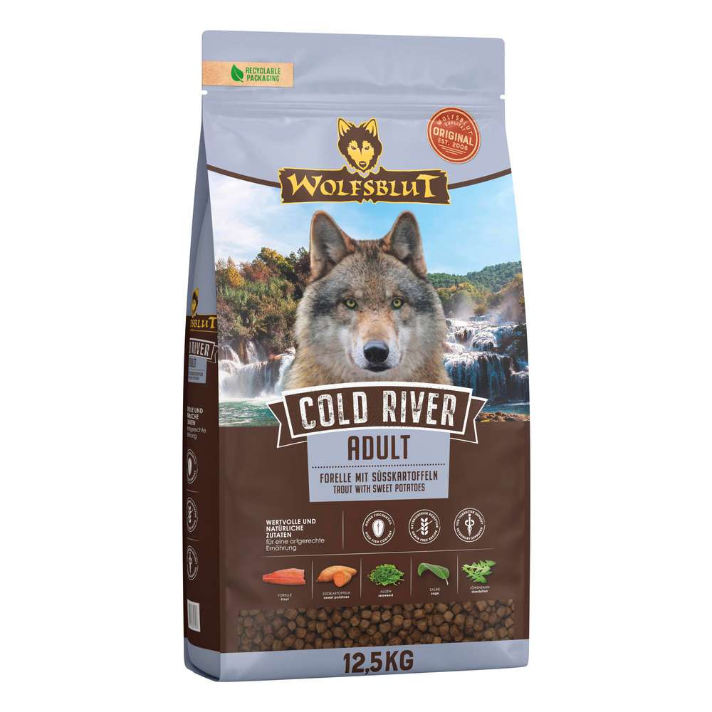 Produktabbildung Wolfsblut Hunde-Trockenfutter Cold River Adult, Forelle/Süßkartoffel