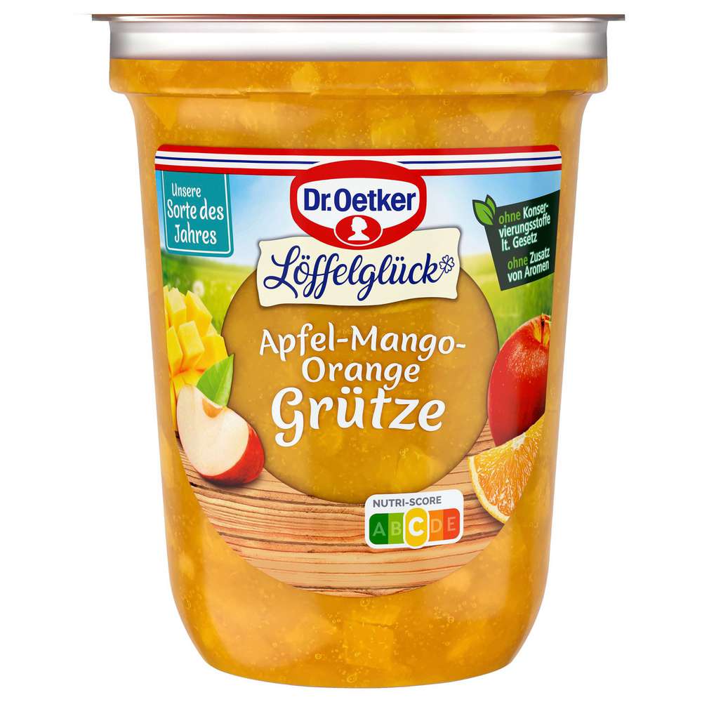 Produktabbildung Dr. Oetker Apfel-Mango-Orange Grütze Löffelglück