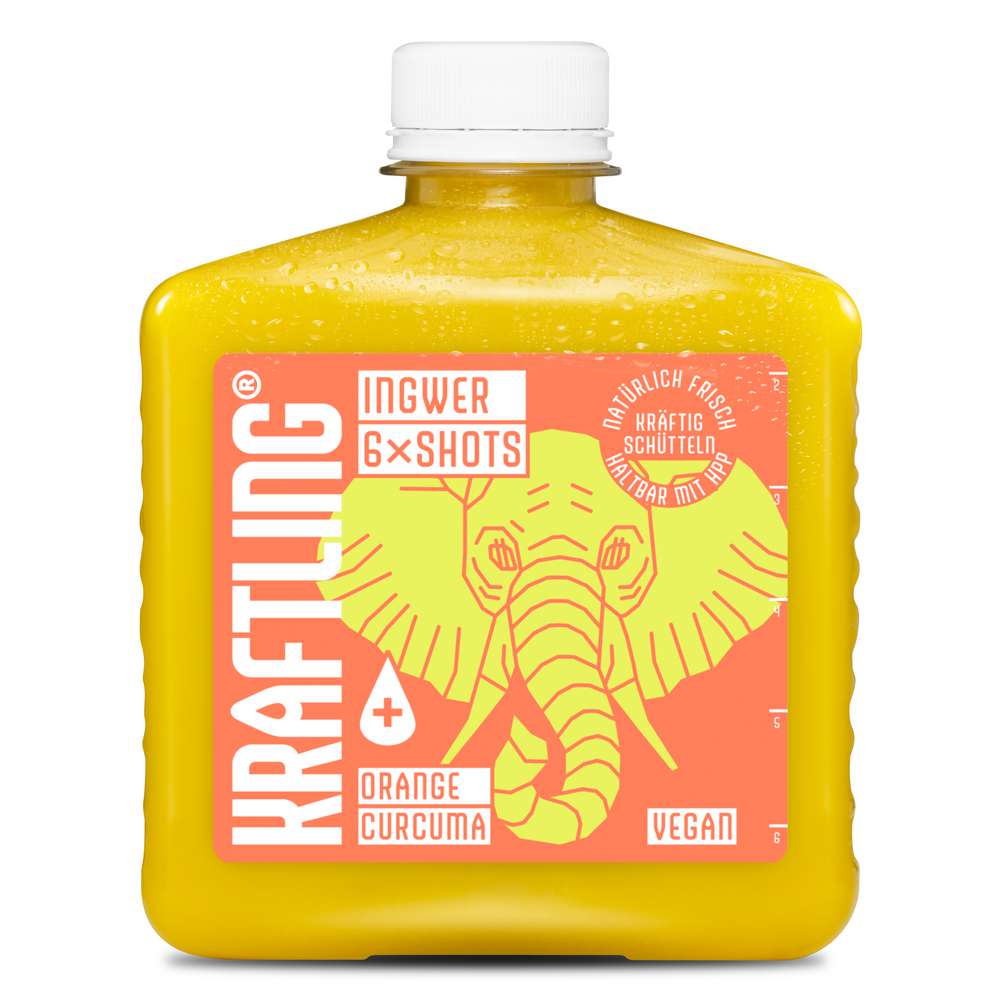 Produktabbildung Kraftling Ingwer Shots Orange Curcuma im Flachmann