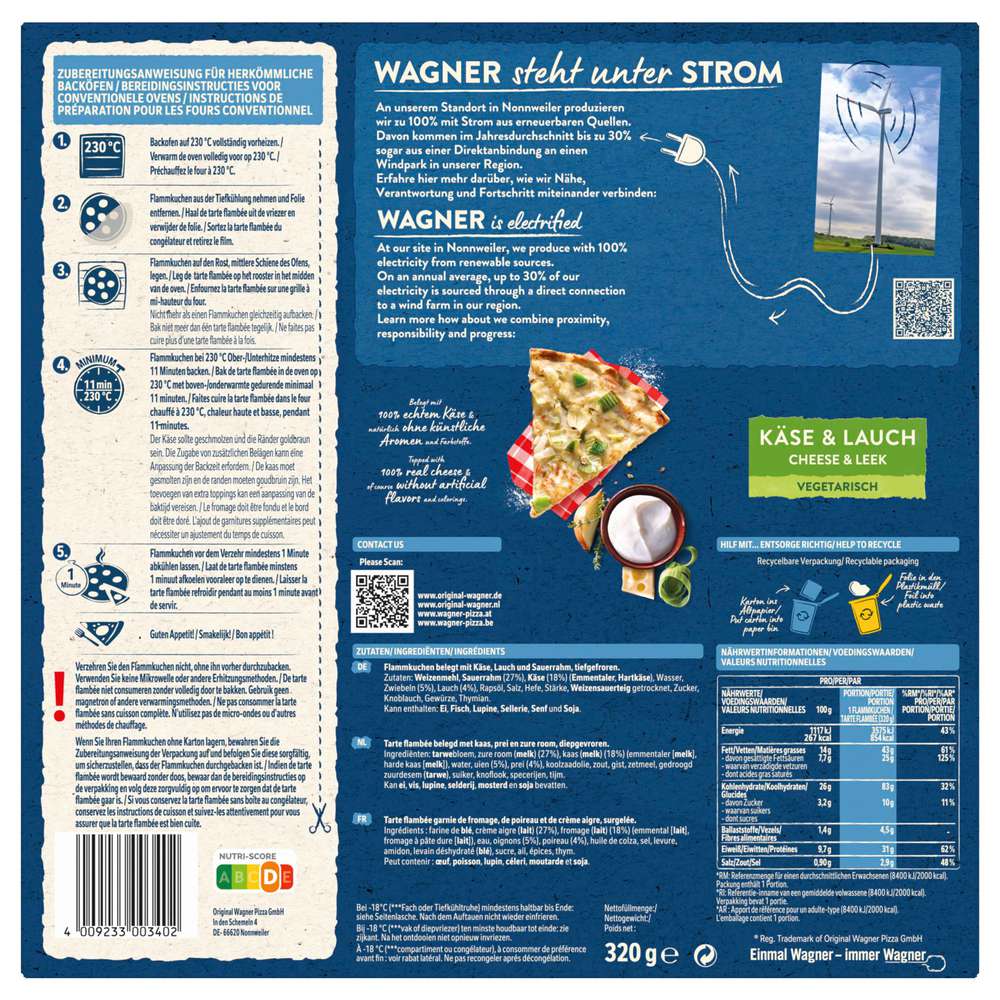 Produktabbildung Wagner Flammkuchen, Käse & Lauch, tiefgekühlt