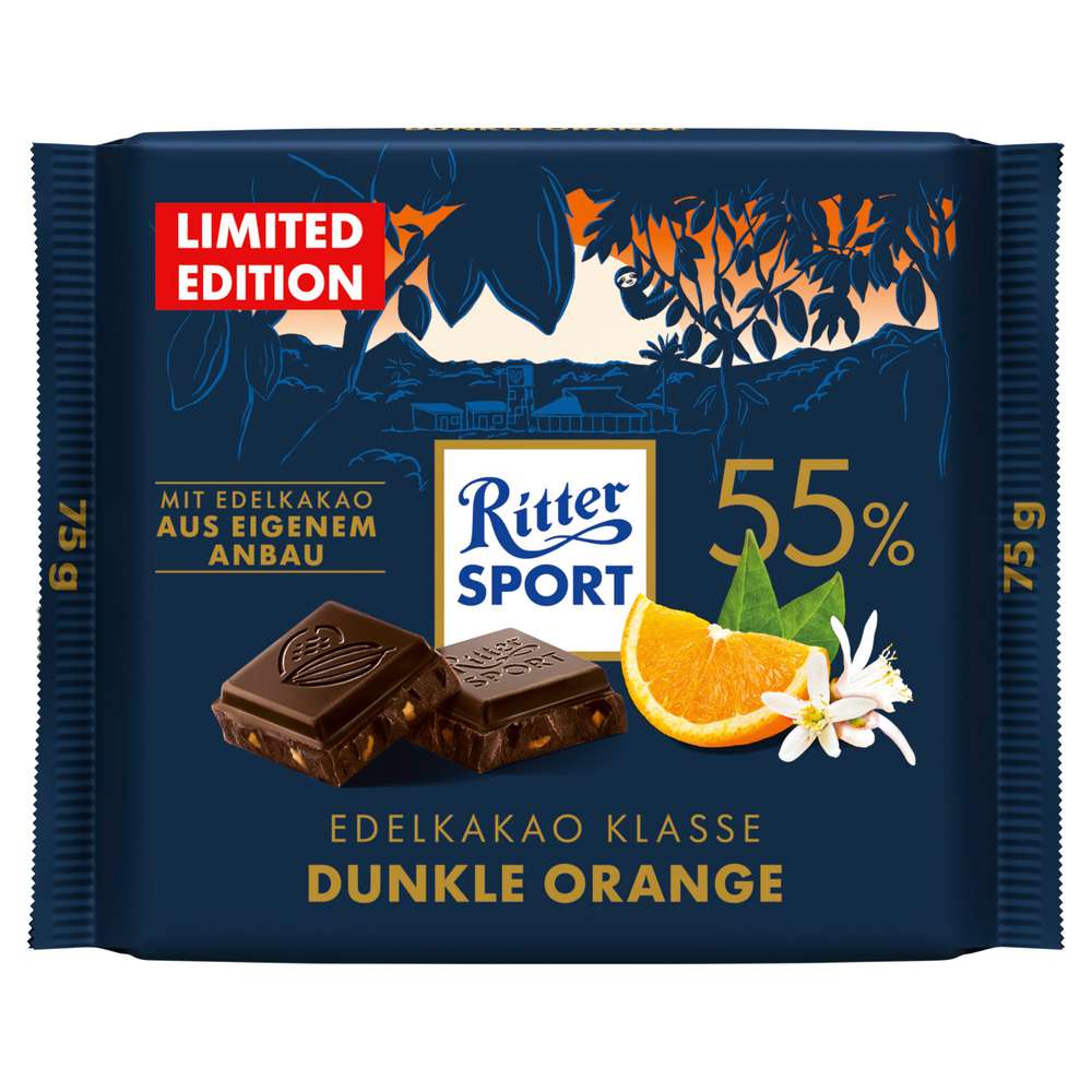 Produktabbildung Ritter Sport Tafelschokolade Edelkakao Klasse, Dunkle Orange 55%