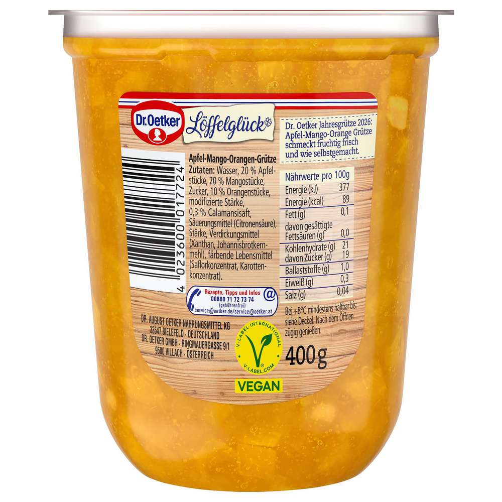 Produktabbildung Dr. Oetker Apfel-Mango-Orange Grütze Löffelglück