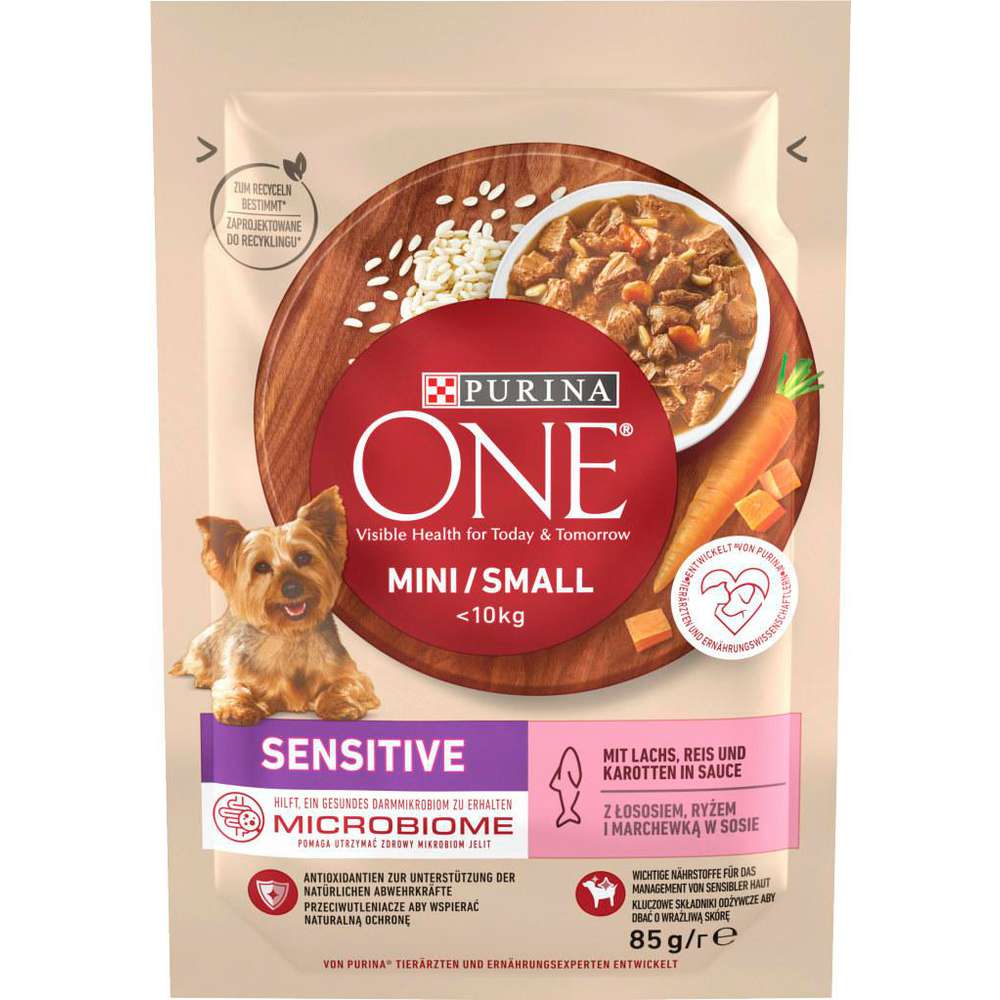 Produktabbildung Purina Hunde-Nassfutter, One Mini Sensitive, Lachs, Reis und Karotten