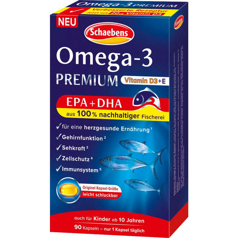 Produktabbildung Schaebens Omega 3-Kapseln Premium mit Vitamin D + E