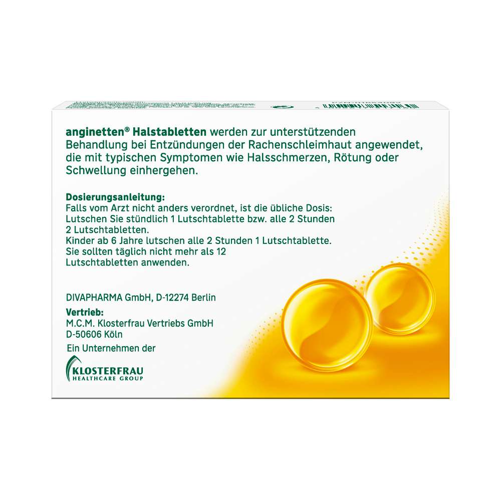 Produktabbildung Anginetten Halstabletten, Honig-Zitrone