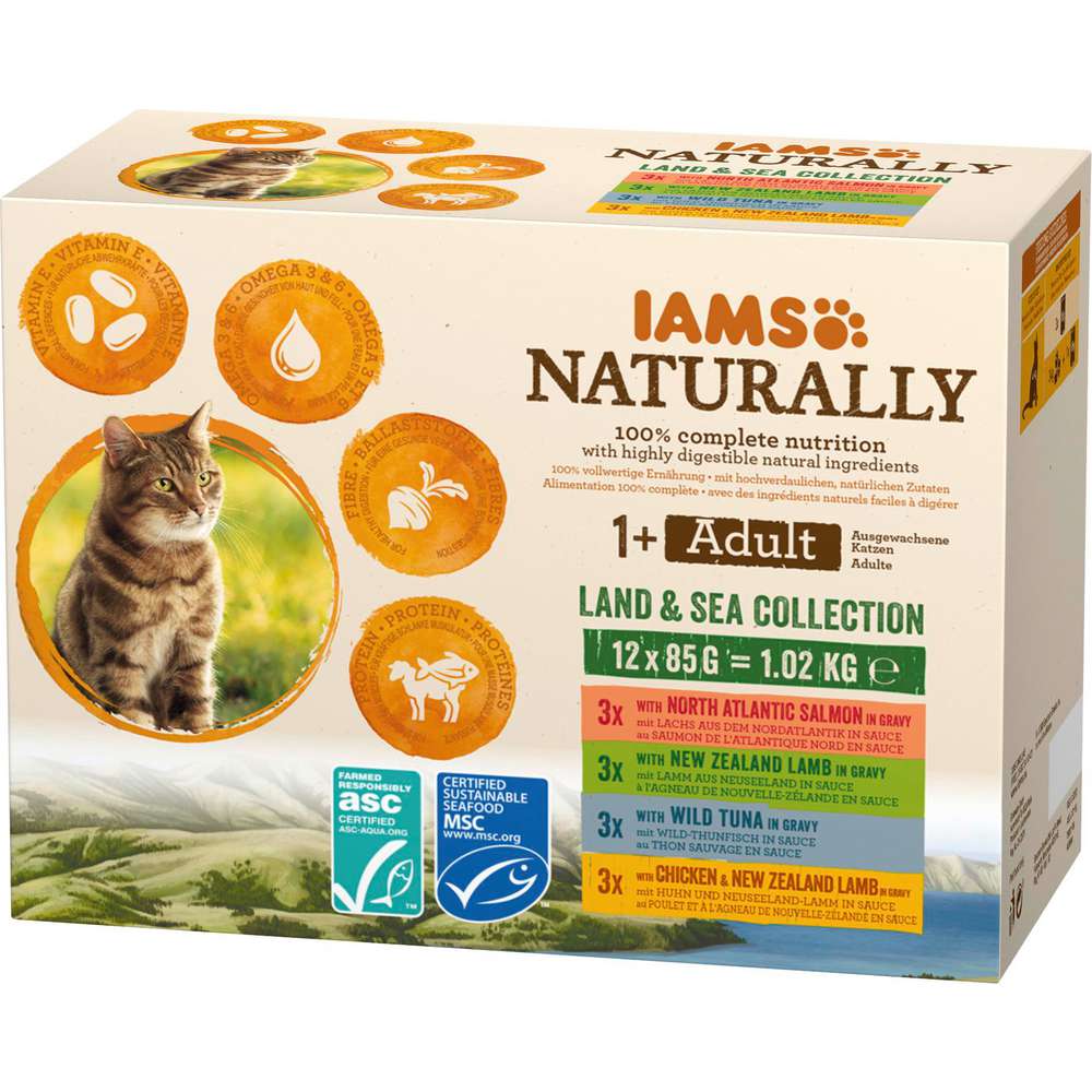 Produktabbildung IAMS Naturally Katzen Nassfutter Land und Sea Collection