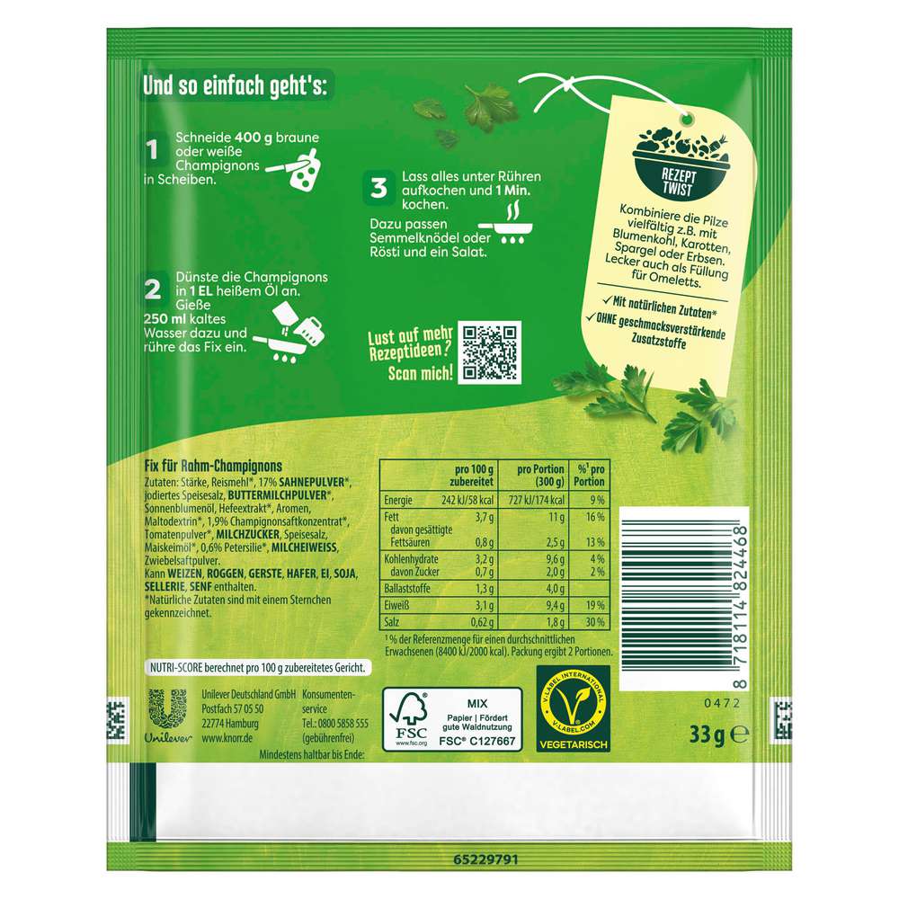 Produktabbildung Knorr Fix Würzmischung Rahm-Champignons