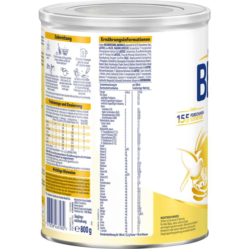 Produktabbildung Nestle Beba Anfangsmilch Pre von Geburt an