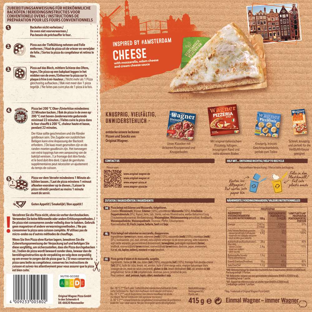 Produktabbildung Wagner Big City Pizza Amsterdam, Cheese, tiefgekühlt