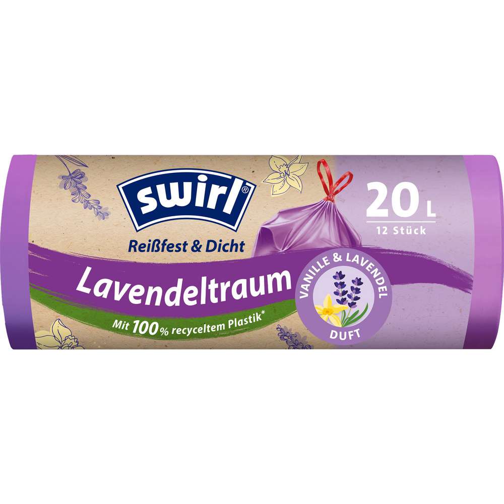 Produktabbildung Swirl Zugband-Müll-Beutel, Vanille-Lavendel-Duft, 12 x 20l