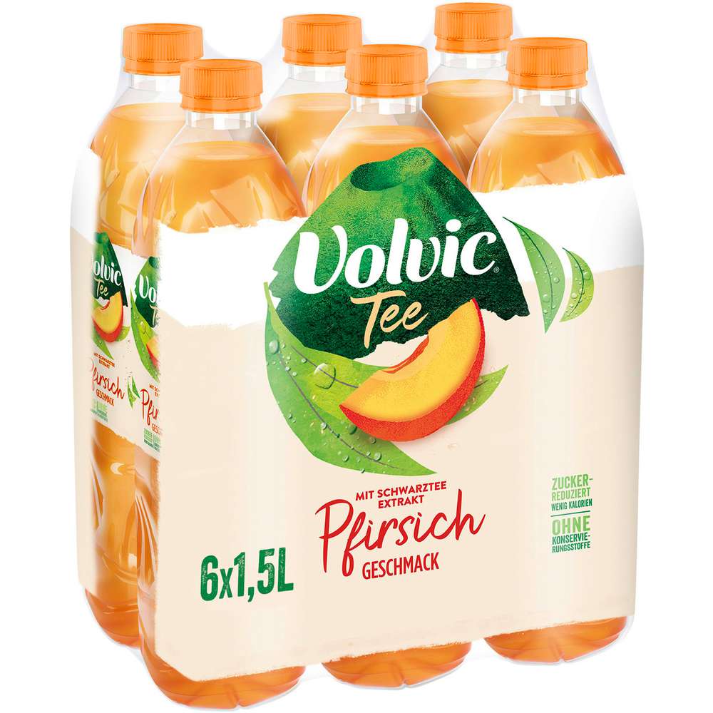 Produktabbildung Volvic Mineralwasser mit Tee-Extrakt Tee, Pfirsich (6x 1,500 Liter)