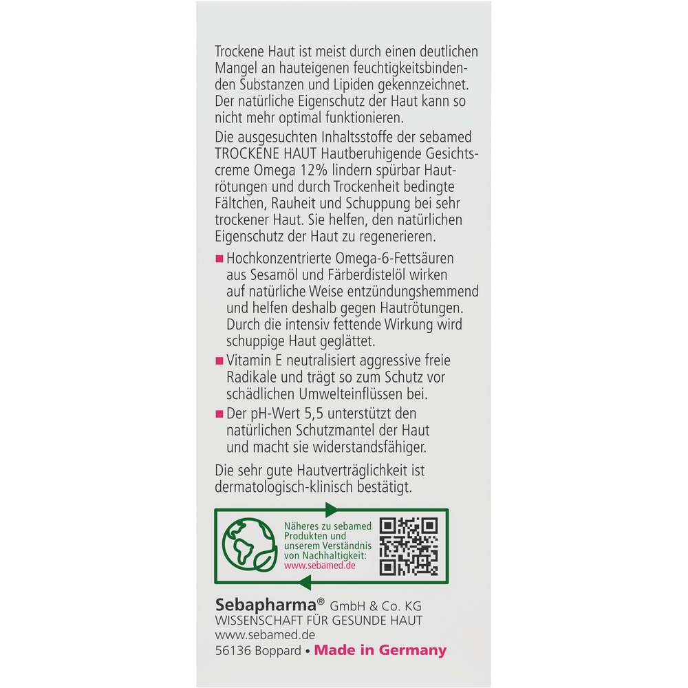 Produktabbildung Sebamed Trockene Haut Gesichtscreme, Omega 12%