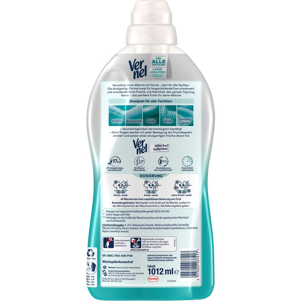 Produktabbildung Vernel Weichspüler Aromatherapie, Fresh Ocean