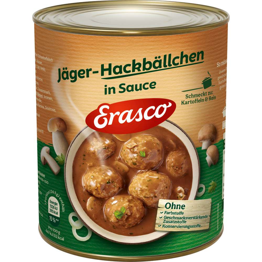Produktabbildung Erasco 6 Jäger-Hackbällchen in herzhafter Sauce